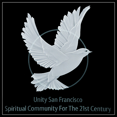 The first dove design with sample text "Unity San Francisco - Spiritual Community For The 21st Century"